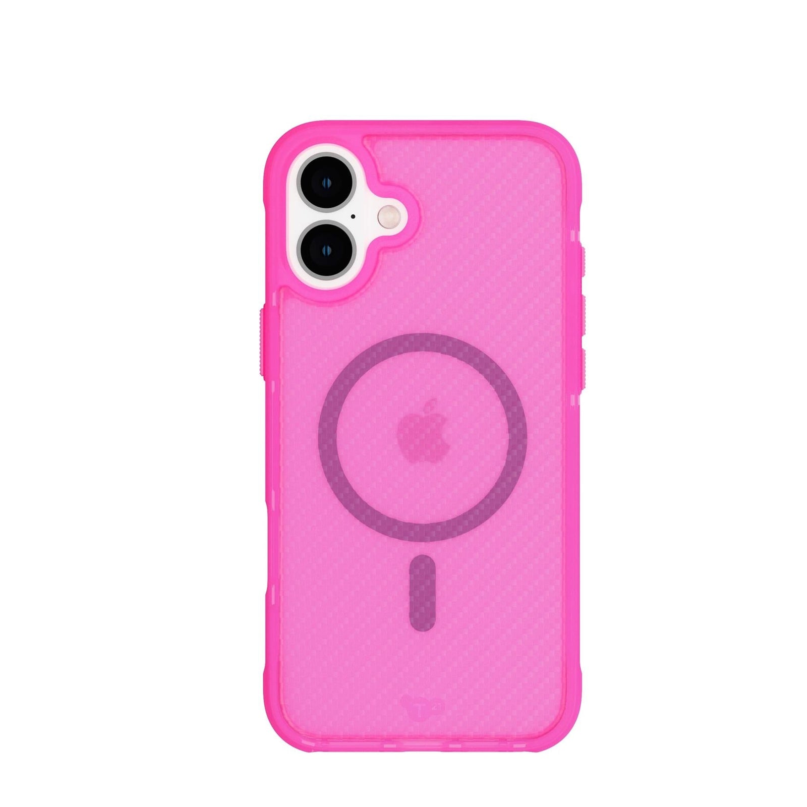 View of the back of the phone case from straight on with phone inside#color_pink tint