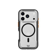 View of the back of the phone case from straight on with phone inside#color_clear-black