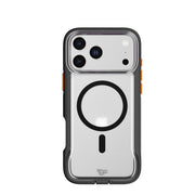 View of the back of the phone case from straight on with phone inside#color_clear-black