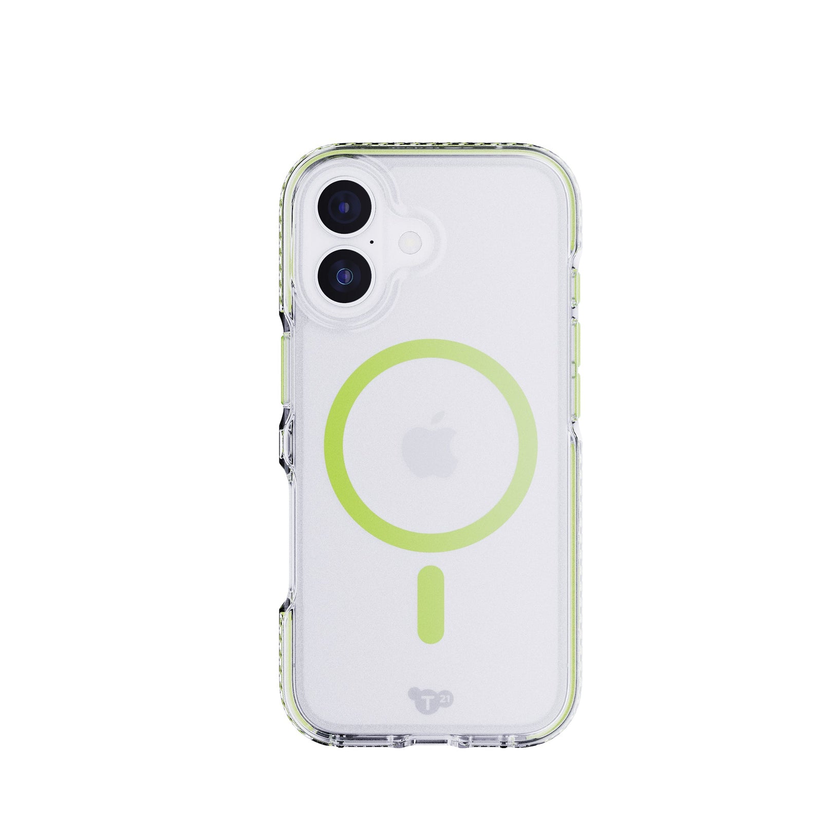 View of the back of the phone case from straight on with phone inside#color_green-glow-in-the-dark-magsafe-ring