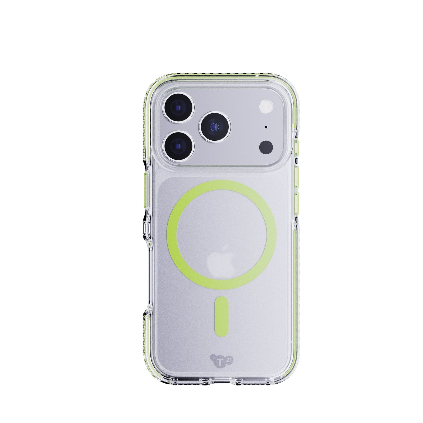 View of the back of the phone case from straight on with phone inside#color_green-glow-in-the-dark-magsafe-ring