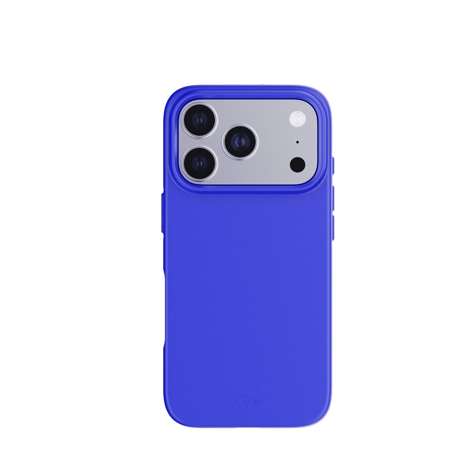 View of the back of the phone case from straight on with phone inside#color_electric-blue