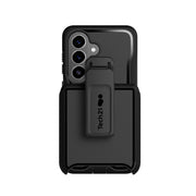 View of the back of the phone case in holster from straight on#color_black