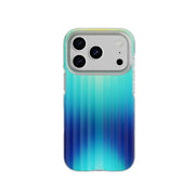 View of the back of the phone case from straight on with phone inside#color_ombre-blue-green