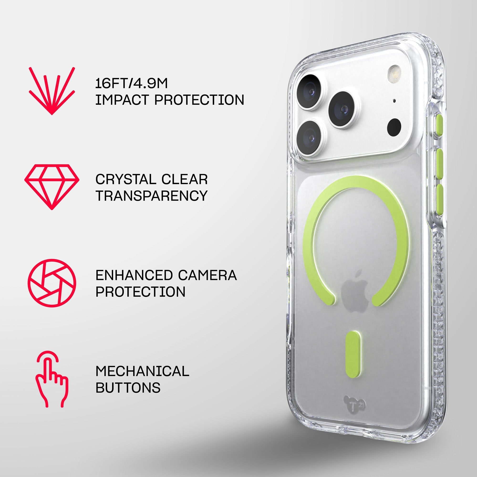 EvoCrystal Glow MagSafe - Apple iPhone 18 Pro/17 Pro Case - Clear/Neon (Glow-in-the-Dark)