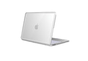Three quarter view of the back of the MacBook with the laptop open.#color_clear