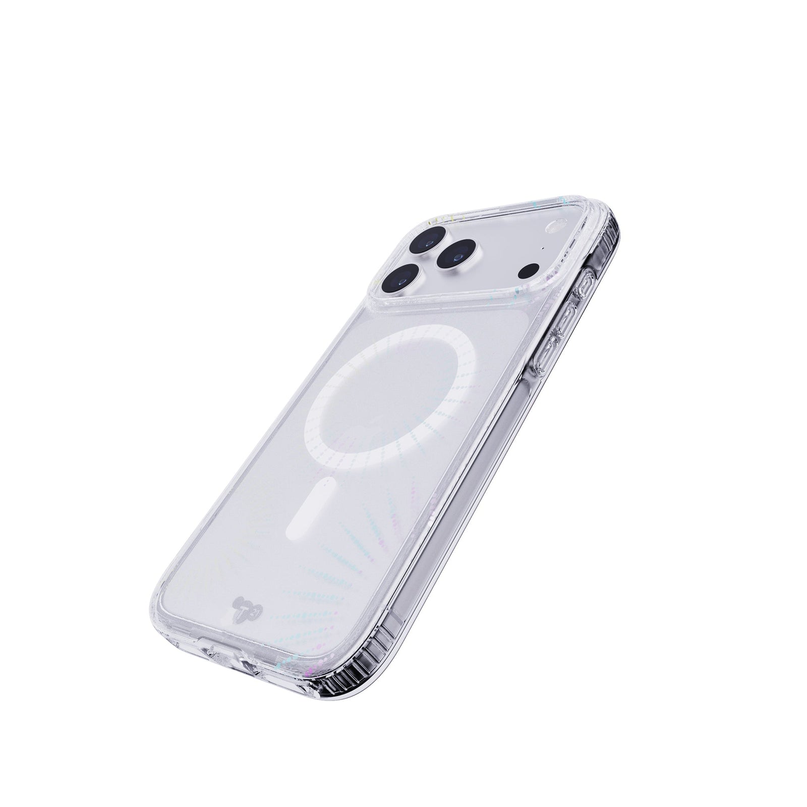 Tilted three-quarter tilted view of back of phone case with phone inside#color_lunar