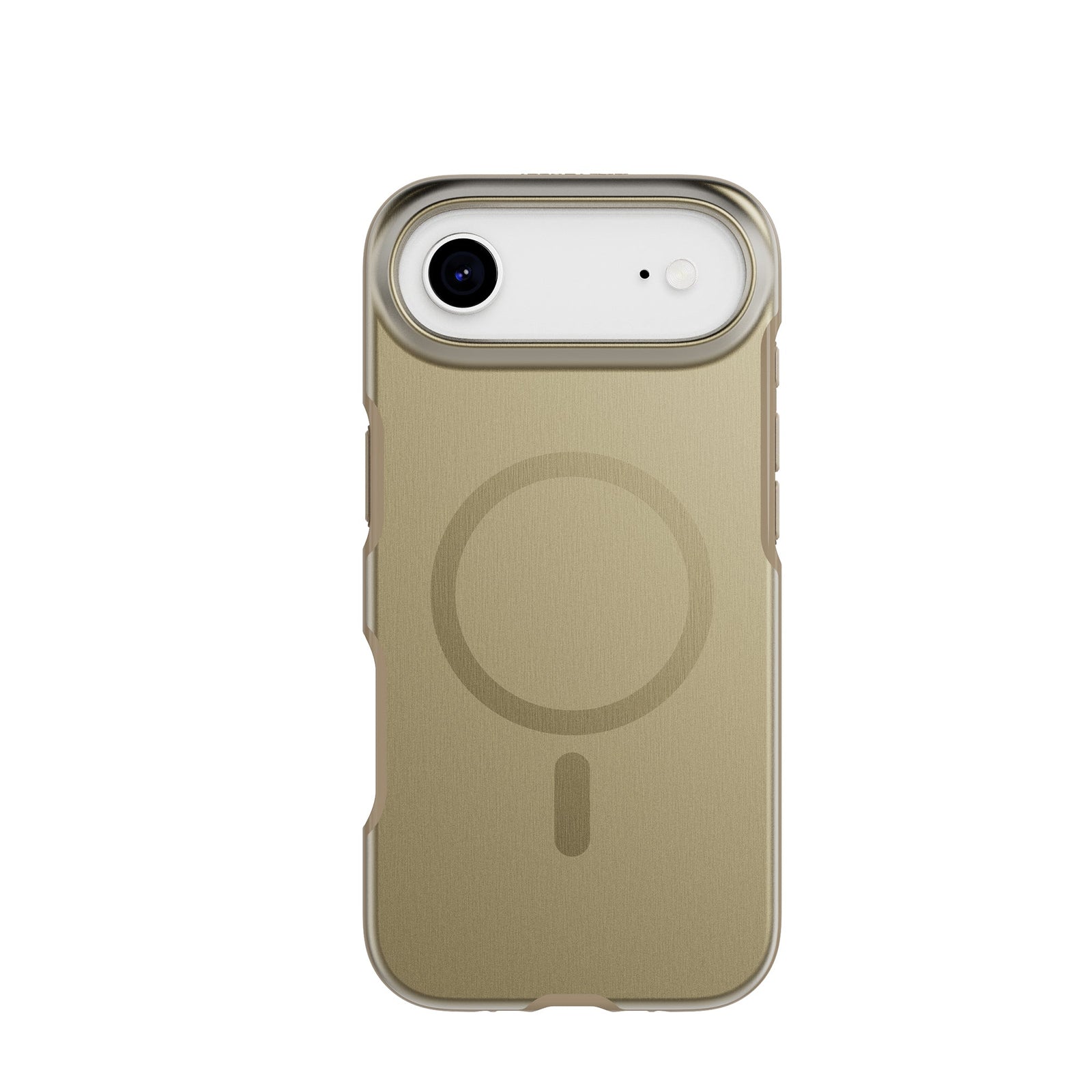 View of the back of the phone case from straight on with phone inside#color_copper