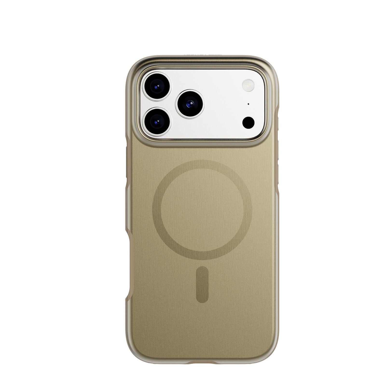 View of the back of the phone case from straight on with phone inside#color_copper