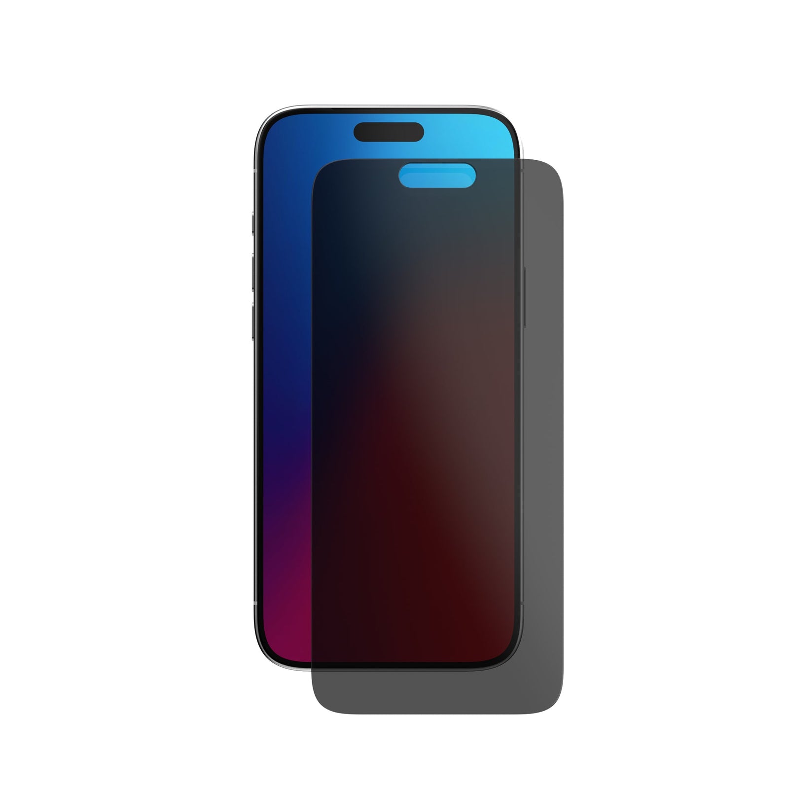 Straight-on view of device with screen protector hovering above screen off center#color_privacy
