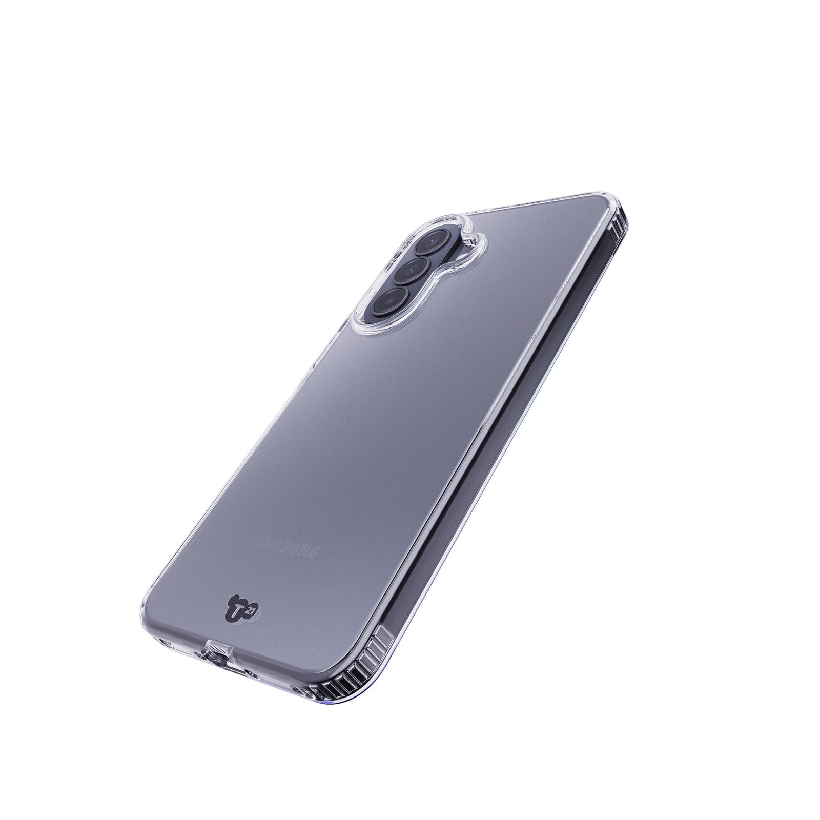 Tilted three-quarter tilted view of back of phone case with phone inside#color_clear